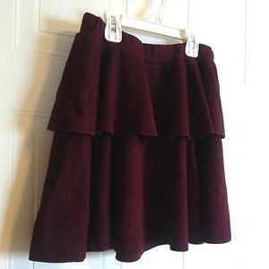 Zara Girls Tiered Skirt in Burgundy Herringbone Pattern size 11-12
